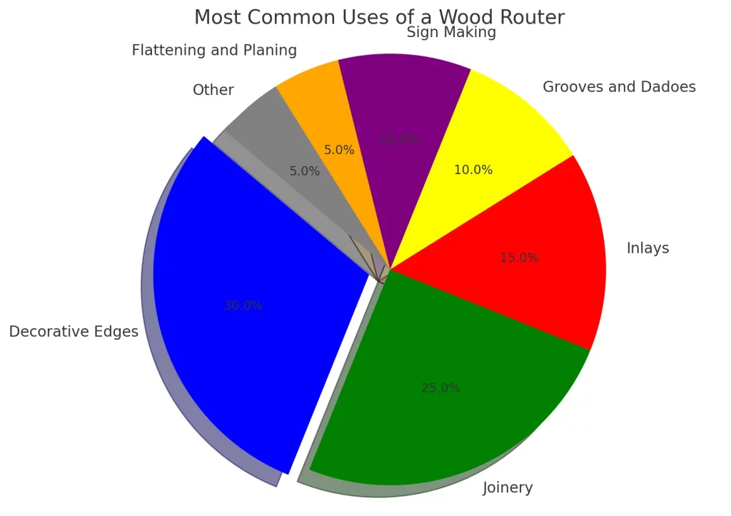 Here's the pie chart representing the most common uses of a wood router